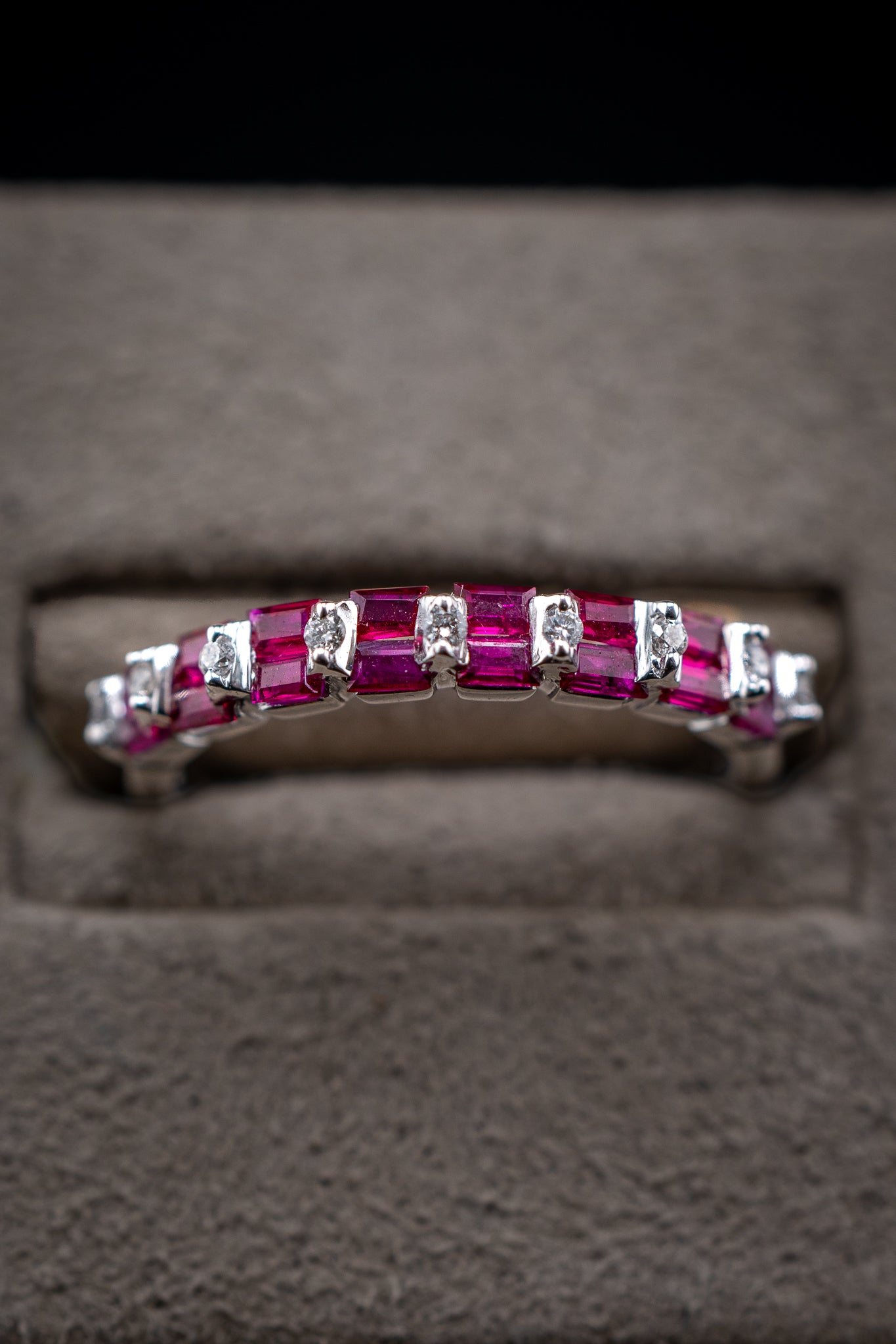 14K White Gold Ruby Baguette & Diamond Ring, 0.10 CTW, Size 6.75