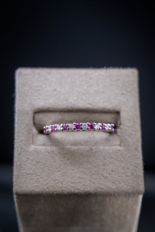 14K White Gold Ruby & Diamond Ring, 0.15 CTW, Size 6.75