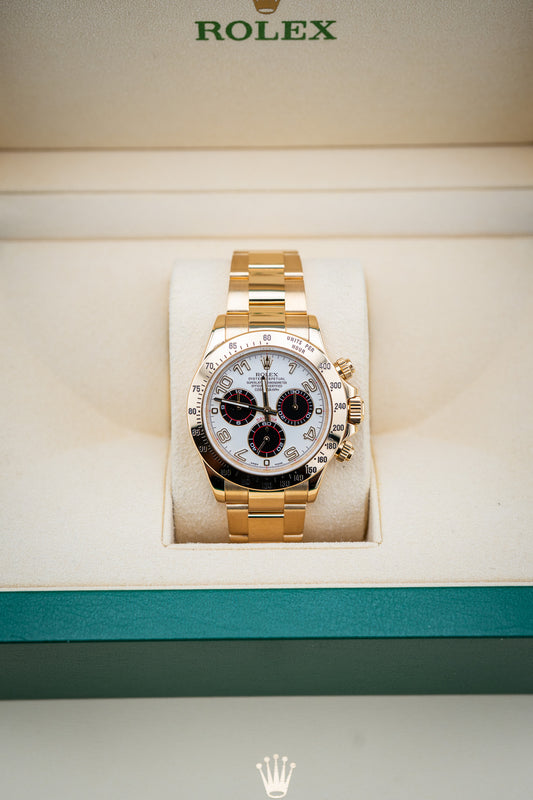 2013 Rolex Daytona 18K Yellow Gold White Racing Dial – Ref. 116528 – Mint Complete Set