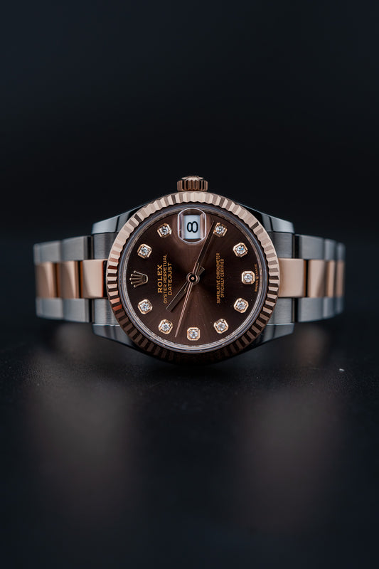 2025 Rolex Datejust 31 – Ref. 278271 – Two-Tone (Everose Rolesor) – Chocolate Dial with Diamond Markers – Brand New, Complete Set