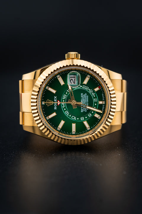 2025 Brand New Release Rolex Sky-Dweller Yellow Gold – Bright Green Dial – Oyster Bracelet – Ref. 336938 – Brand New Complete Set
