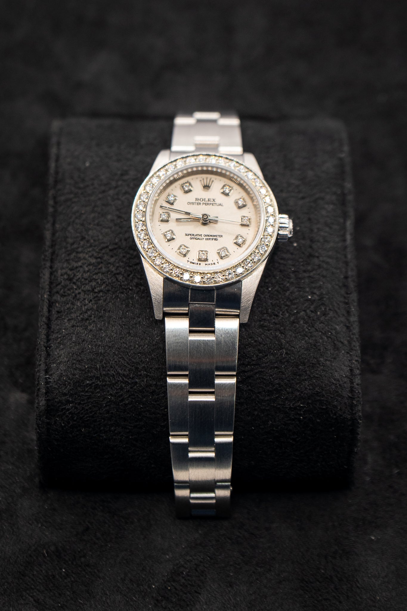 24 Ladies Oyster Perpetual Silver Dial Diamond Bezel/Markers