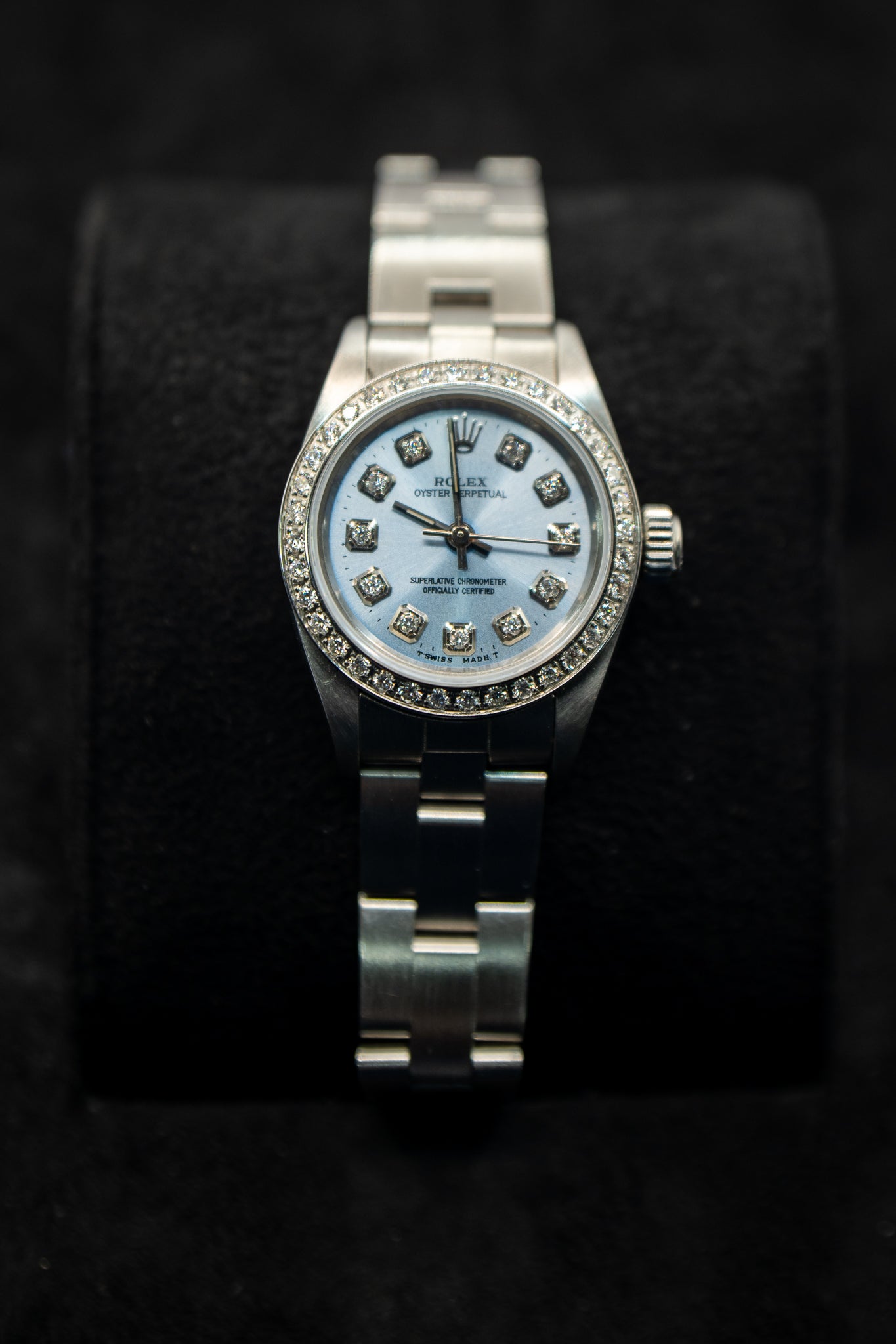 Rolex Ladies Oyster Perpetual Ref. 67180 - Custom Ice Blue Diamond Dial