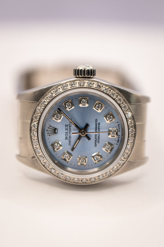 Rolex Ladies Oyster Perpetual Ref. 67180 - Custom Ice Blue Diamond Dial