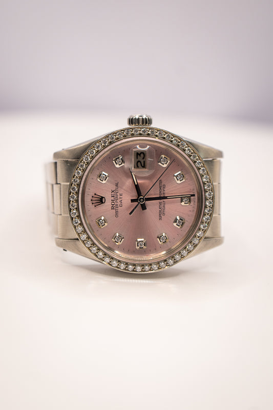 34 Oyster Perpetual Date Steel Oyster Pale Pink Diamond Dial and Bezel Model: 1500