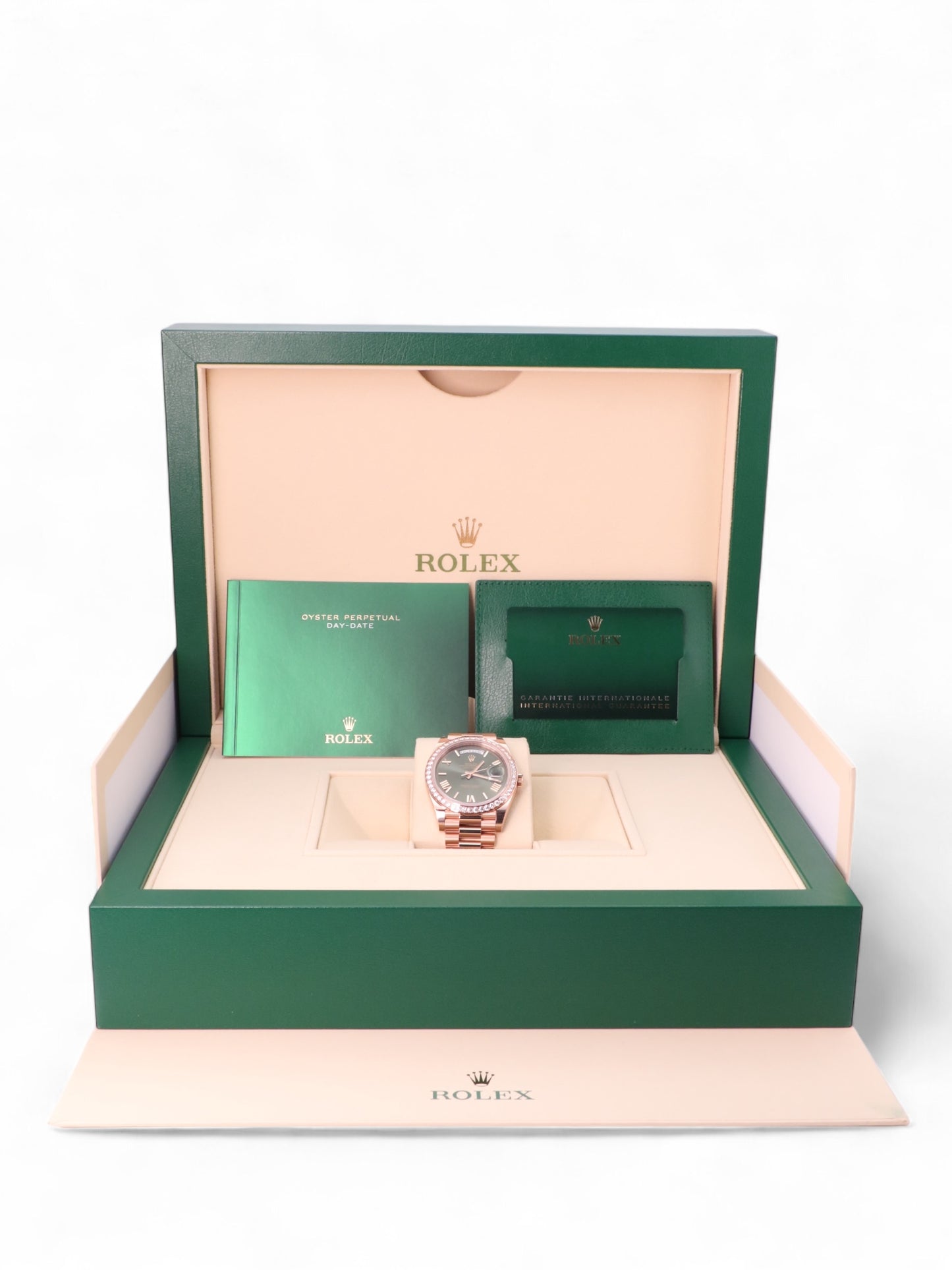 2024 Rolex Day-Date 40 Ref. 228345RBR - Everose Gold, Olive Dial, White Diamond image 10