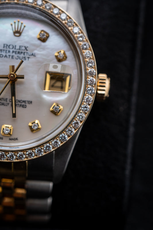 Pre-Owned Rolex Two-Tone Datejust 36 – Ref. 16013 – Custom Mother of Pearl Diamond Dial & Bezel