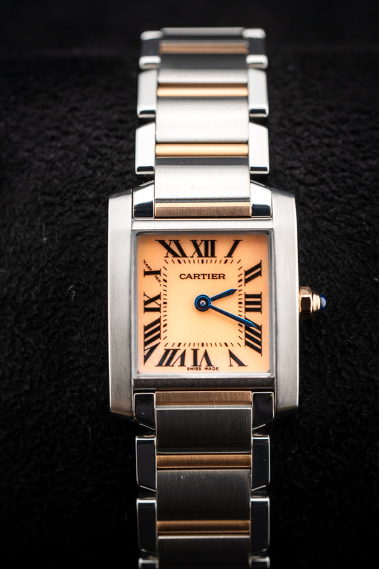 Cartier Tank Française Steel & Yellow Gold Pink Mother of Pearl Ladies Watch W51027Q4
