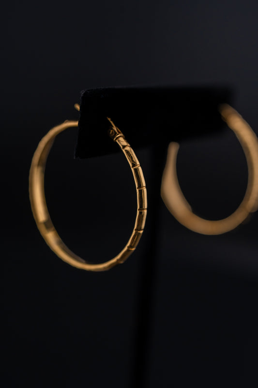 14K Yellow Gold Textured Hoop Earrings