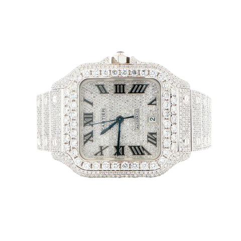 Cartier Santos XL Stainless Steel Bustdown – Custom 22 CTW VS+ Lab Diamonds – Complete Set
