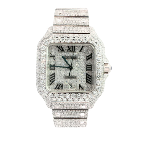 Cartier Santos XL Stainless Steel Bustdown – Custom 22 CTW VS+ Lab Diamonds – Complete Set