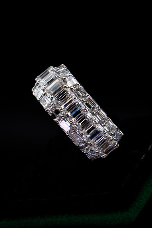 10K White Gold Emerald Cut Lab Diamond Eternity Band – 16.03ctw – Size 9.75