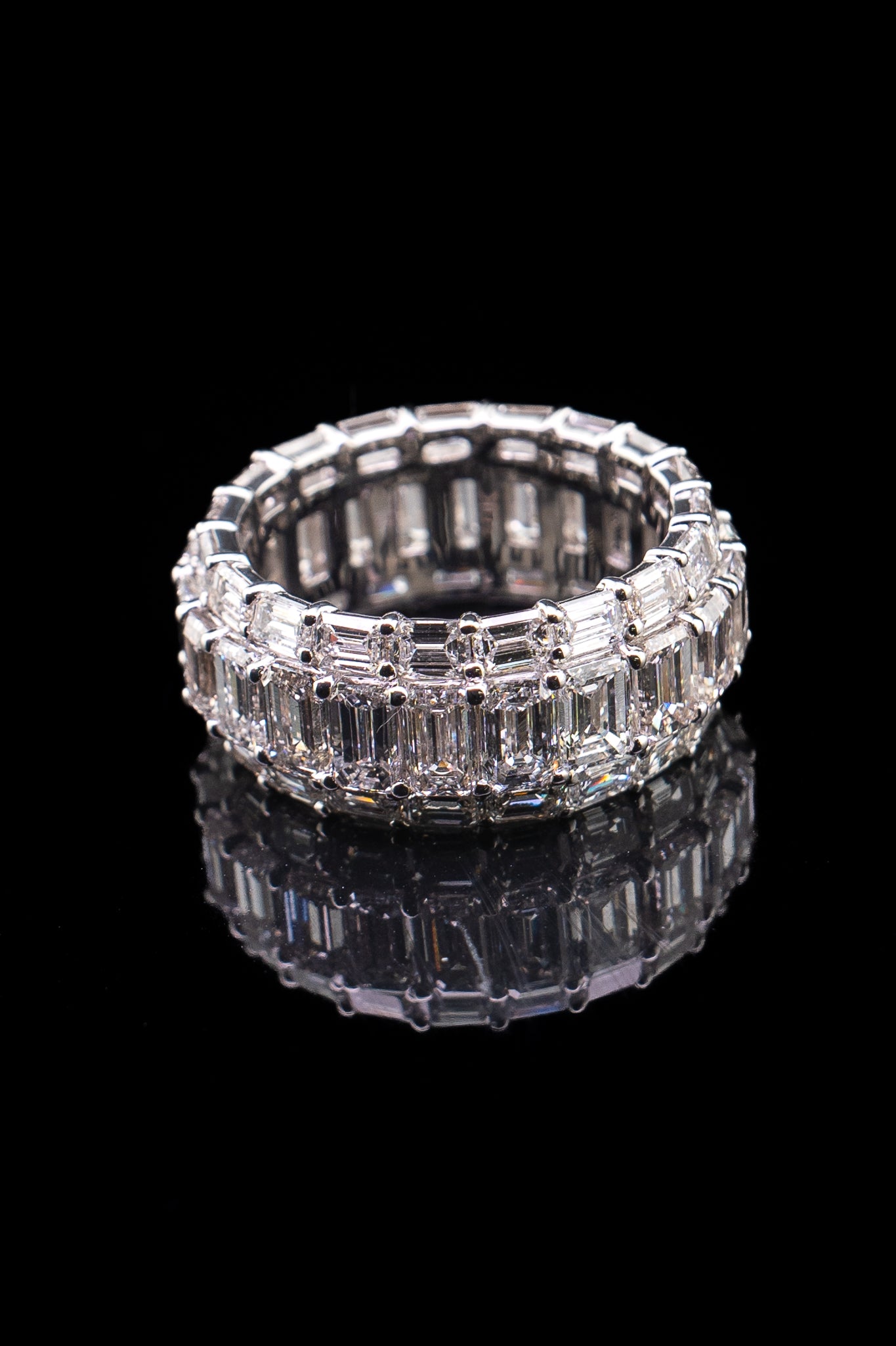 10K White Gold Emerald Cut Lab Diamond Eternity Band – 16.03ctw – Size 9.75