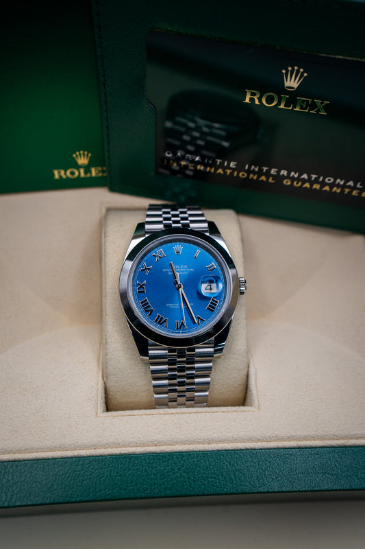 2025 Rolex Datejust 41 Ref. 126300- Blue Roman Dial, Smooth Bezel
