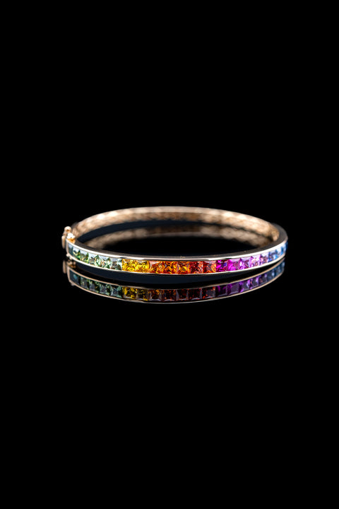14K Yellow Gold Rainbow Sapphire Bangle – 7.52ct Colored Sapphires