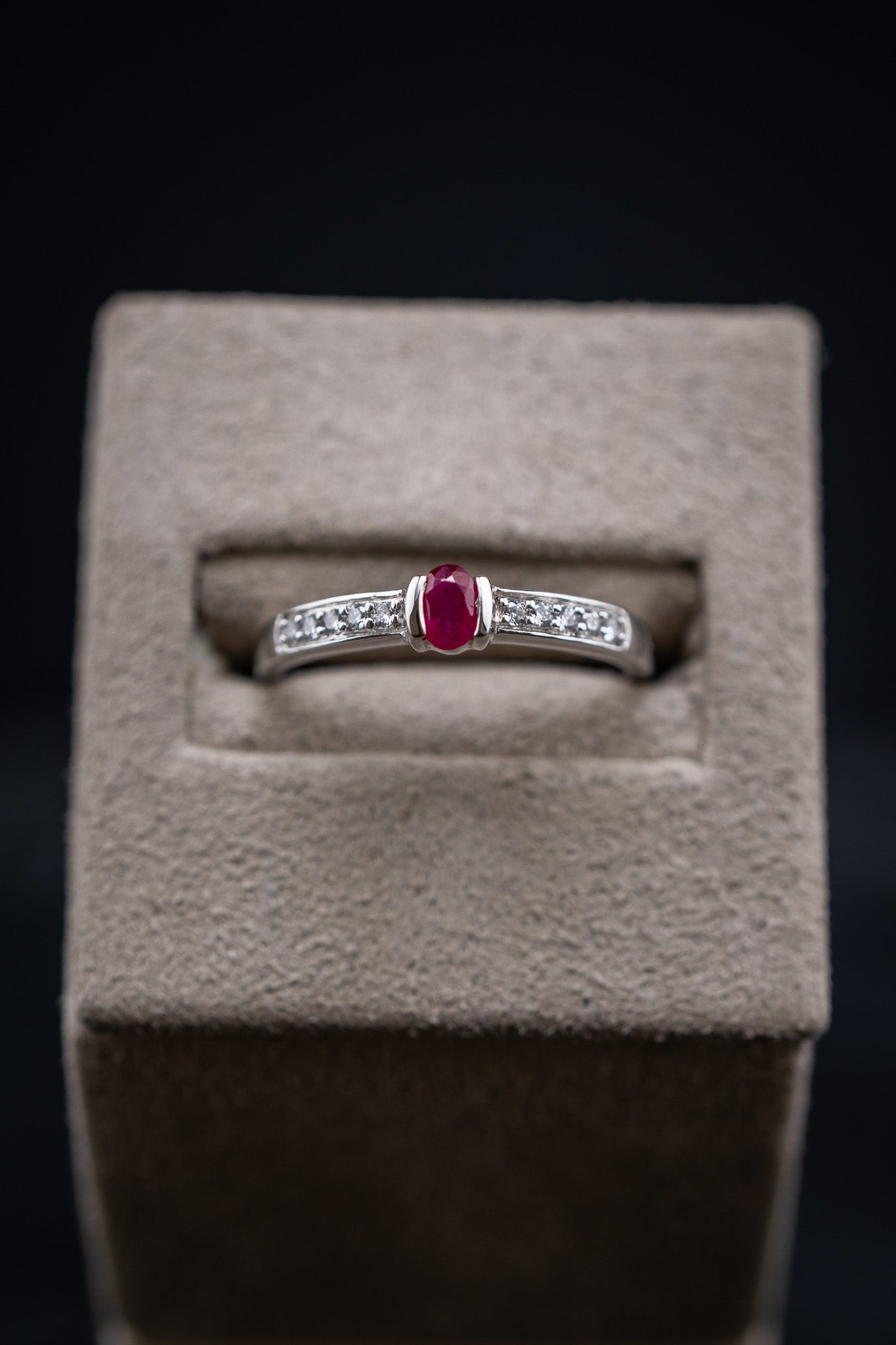 14K White Gold Ruby Center Stone & Diamond Ring, 0.15 CTW, Size 6.75