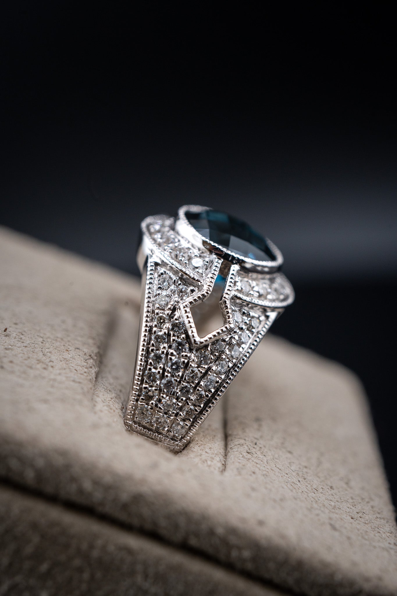 14K White Gold Blue Topaz & Diamond Ring, 0.50 CTW, Size 6.5