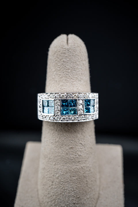 14K White Gold Pavé Blue Diamond Set Ring, 2.60 CTW, Size 6