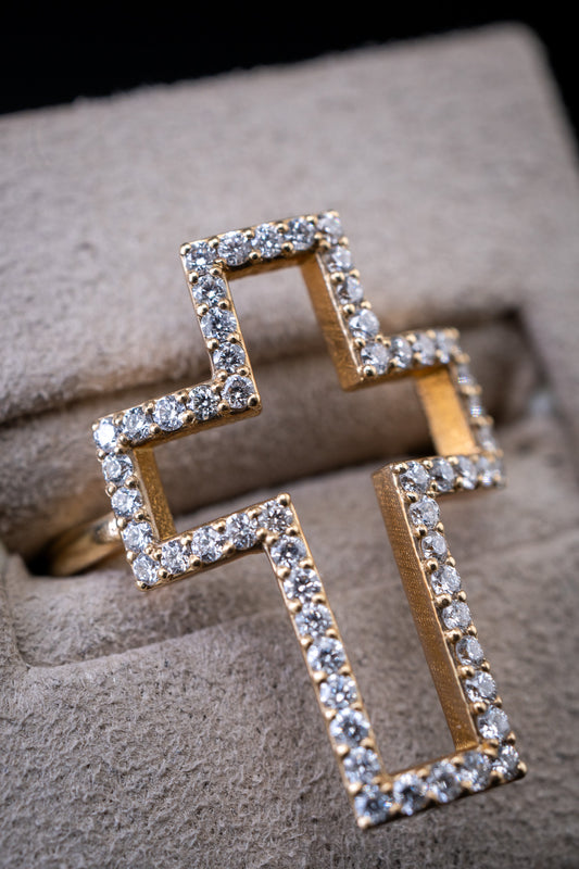 14K Yellow Gold Diamond Pavé Cross Ring, 0.60 CTW 6.5
