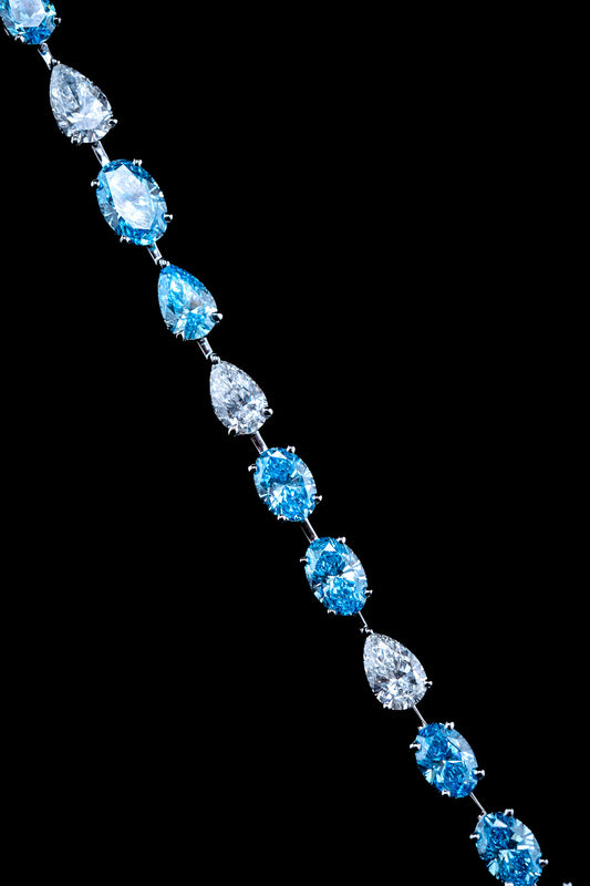 14K White Gold Mixed Blue & White Lab Diamond Fancy Tennis Bracelet – 18.51ctw