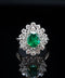 14K White Gold Natural Emerald Diamond Cluster Ring Size 8.75