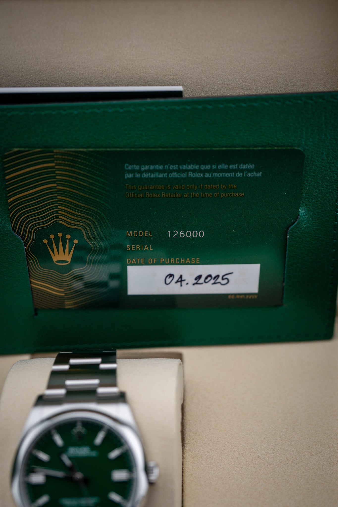 2025 Rolex Oyster Perpetual 36 – Green Dial – Ref. 126000 – Brand New – Complete Set