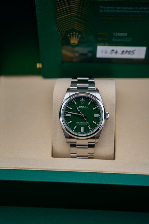 2025 Rolex Oyster Perpetual 36 – Green Dial – Ref. 126000 – Brand New – Complete Set