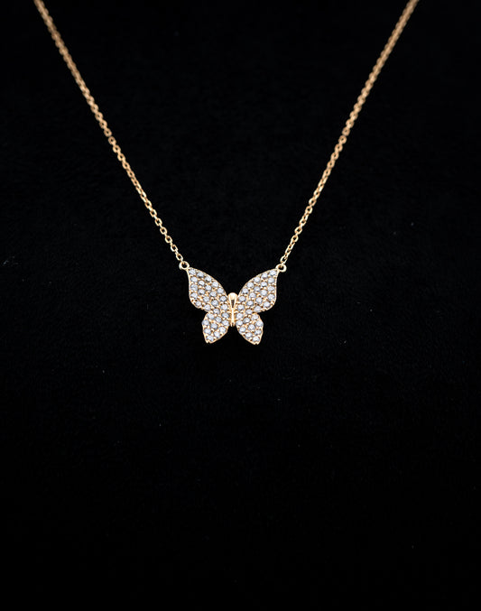 14K Yellow Gold Diamond Pavé Butterfly Pendant Set – 1.19ctw