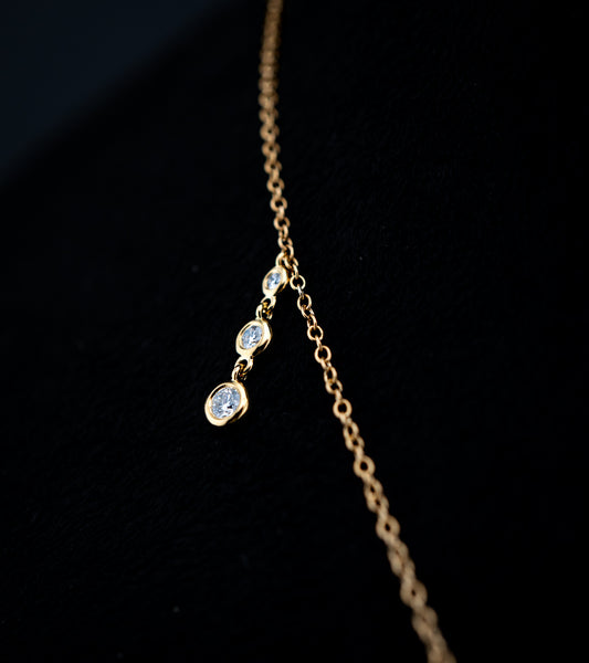 18K Yellow Gold Triple Diamond Drop Pendant Set – 0.71ctw