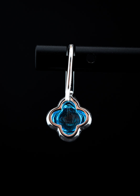 18K White Gold Hulchi Belluni Blue Topaz Flower Drop Earrings with Diamonds – 0.08 CTW