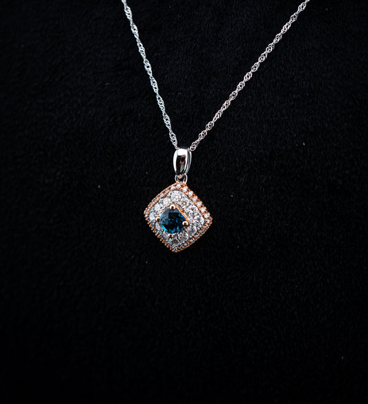 14K White & Rose Gold Two-Tone Blue Topaz Pendant Necklace – 0.50ctw