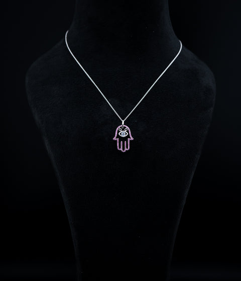 Hulchi Belluni Hamsa Evil Eye Necklace – 18K Gold with Diamonds, Rubies & Sapphires