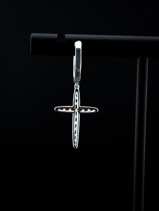 10K White Gold Diamond Cross Hoop Earrings – 0.39 CTW