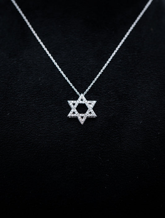 14K White Gold Pave Diamond Star of David Pendant Set – 0.50 CTW – 1.14g