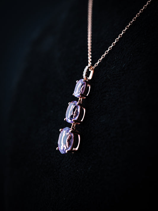 10K Rose Gold Natural Diamond & Amethyst Gradient Pendant with Chain