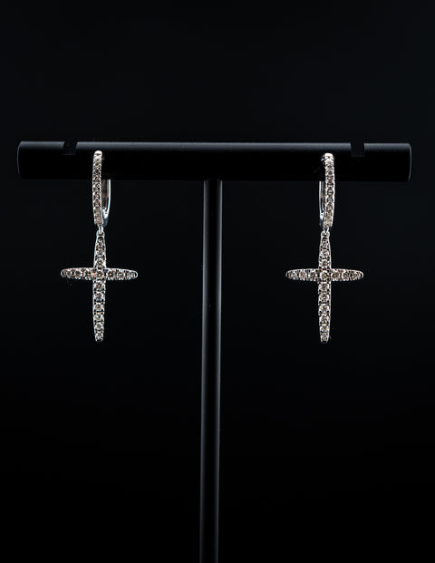 10K White Gold Diamond Cross Hoop Earrings – 0.39 CTW