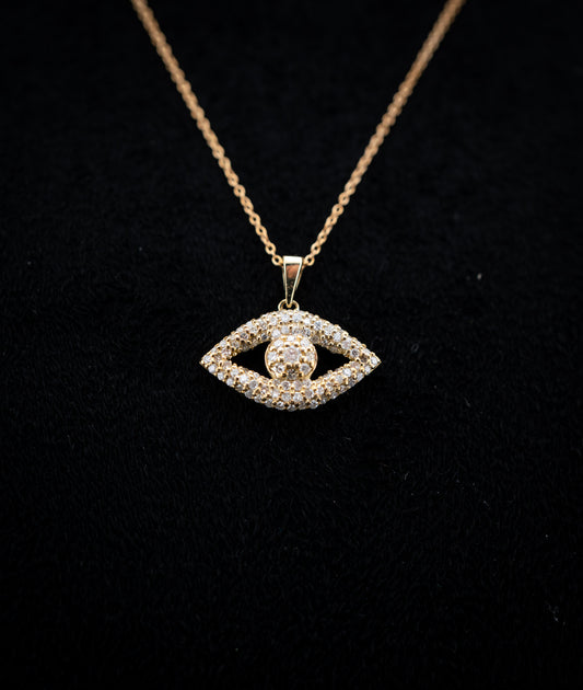 10K Yellow Gold Diamond Evil Eye Pave Pendant Set – 0.35 CTW