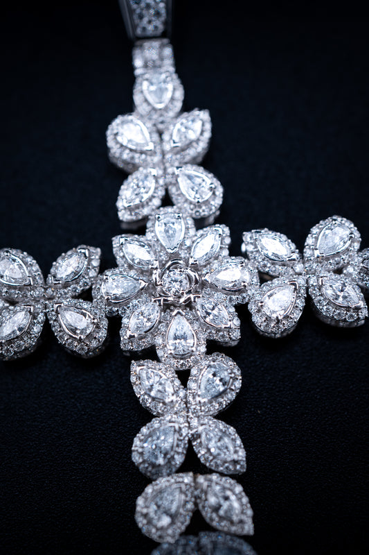 10K White Gold Lab Diamond Fleur Cross Pendant – 6.30 CTW