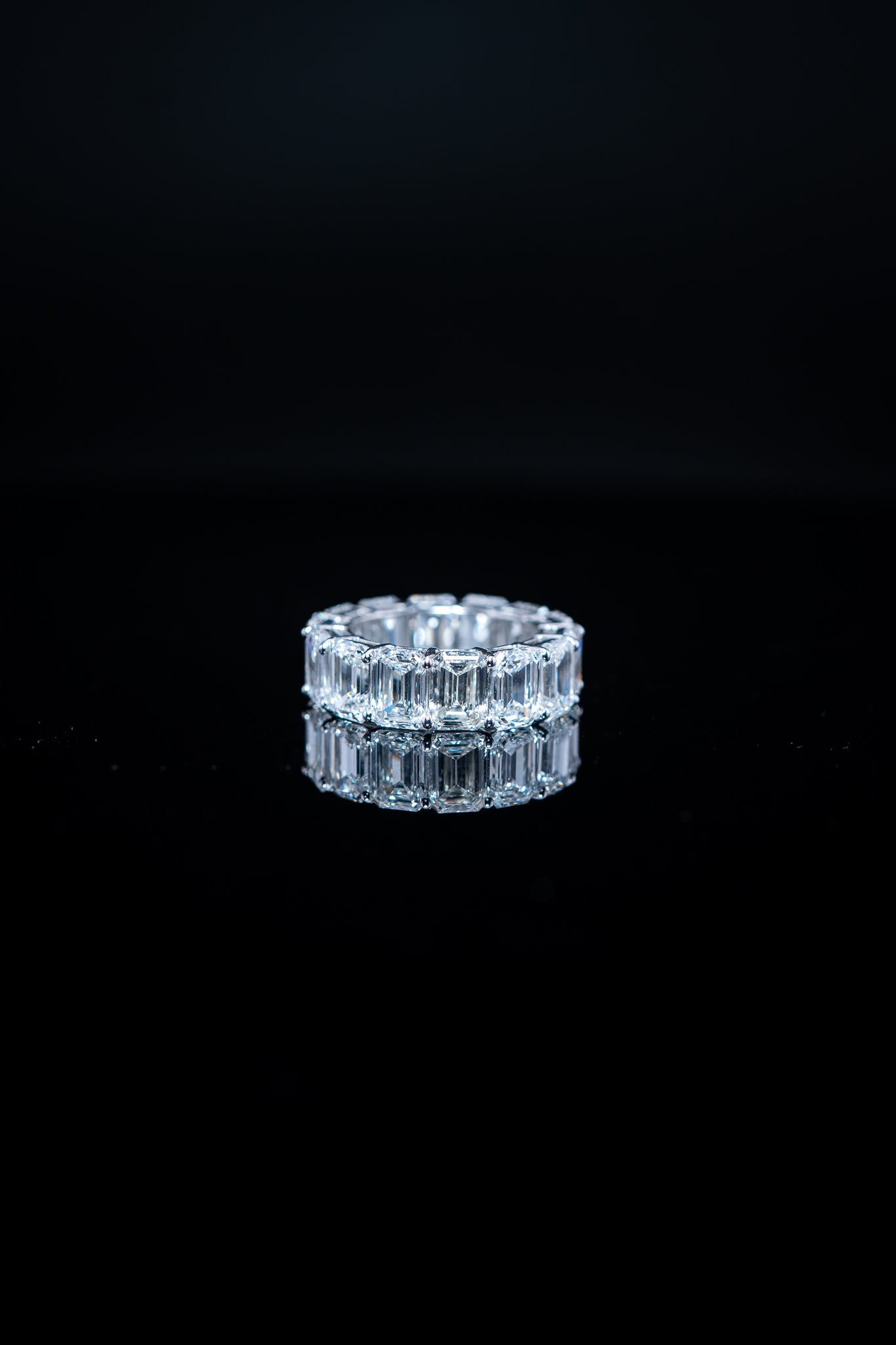 14K White Gold Lab Diamond Emerald Cut Eternity Band – 14.86 CTW – Size 6.5