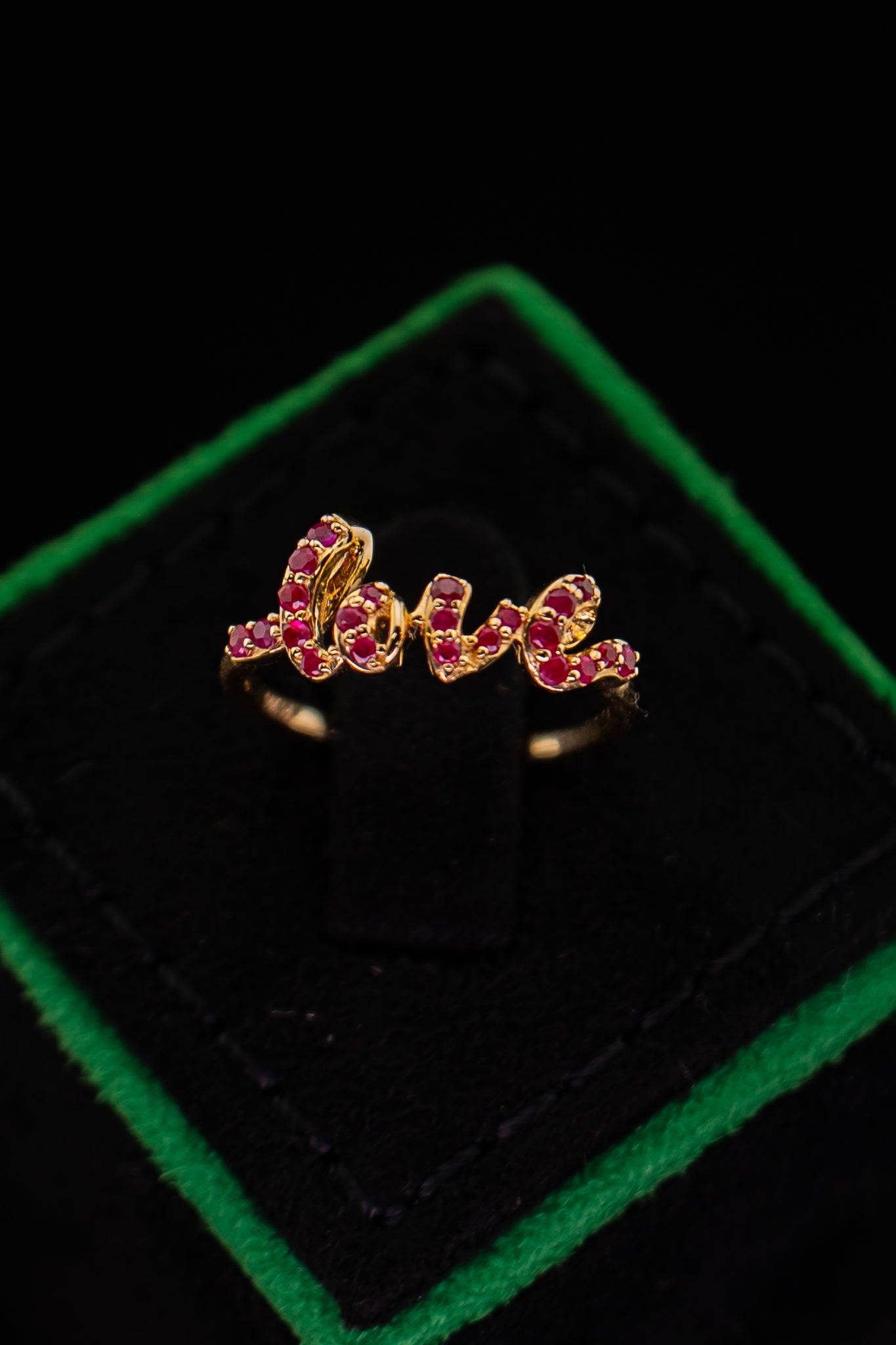 14K Yellow Gold Ruby "LOVE" Script Ring Sz 7