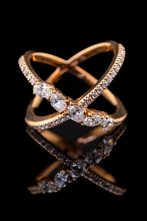18K Rose Gold Diamond X Ring, 1.10 CTW