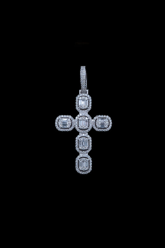 14K White Gold Diamond Cross Pendant – 2.40 CTW – Micro Pave