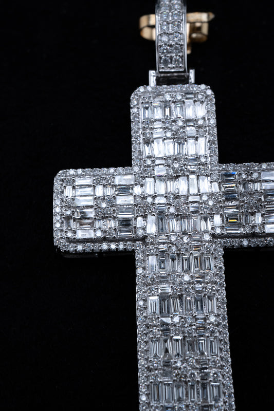 14K White Gold Diamond Cross Pendant – 3.50 CTW – Micro Pave