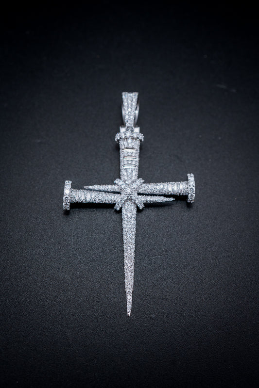 10K White Gold Nail Cross Pendant – 5.20 CTW Lab Diamonds