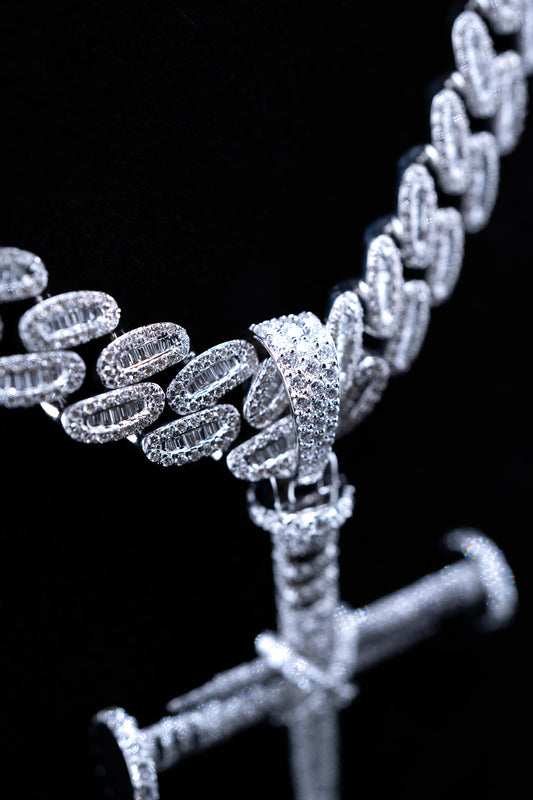 10K White Gold Men's Cuban Link Chain – 34 CTW Natural Diamonds
