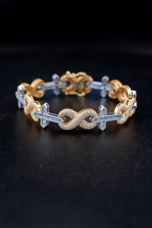 10K Yellow & White Gold Infinity Cross Bracelet – 7.09 CTW Natural Diamonds – Size 8 – 30.3g