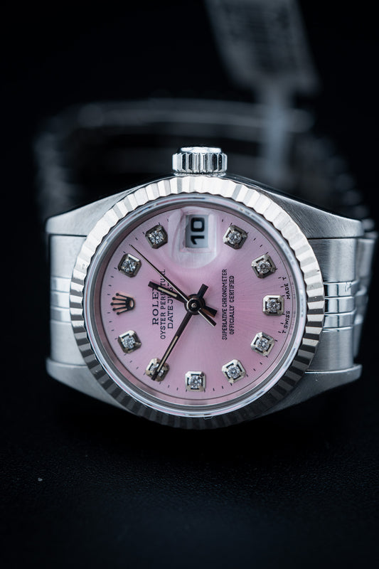 Rolex Datejust 26mm – Custom Pink Diamond Dial – Fluted Bezel – Ref. 69174