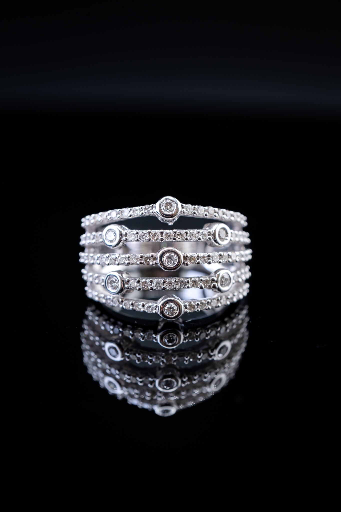 14K White Gold Pavé 5 Stack Diamond Ring, 1.00 CTW, Size 7