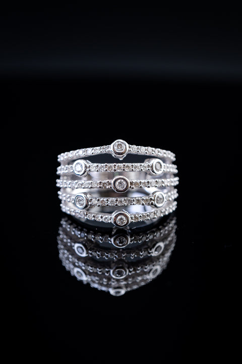 14K White Gold Pavé 5 Stack Diamond Ring, 1.00 CTW, Size 7