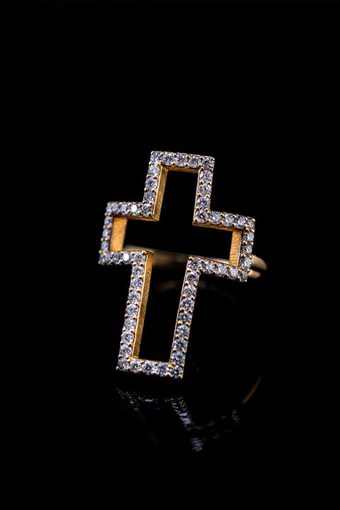 14K Yellow Gold Diamond Pavé Cross Ring, 0.60 CTW 6.5